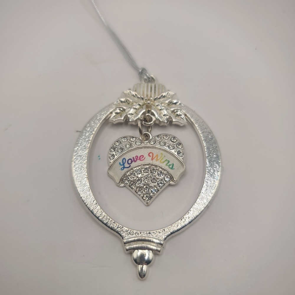 LGBTQ "Love Wins" Christmas Holiday Ornament New Silver Rainbow PRIDE Equality